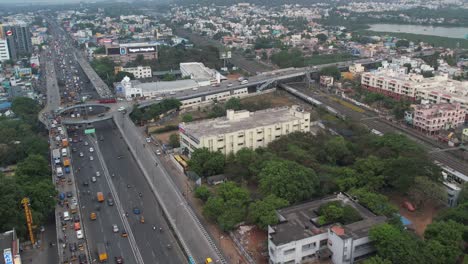 Aerial-Cinematic-Footage-Of-Flyover-Through-Chennai-City