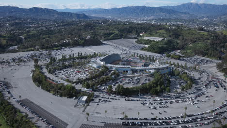 Aerial-Dodger-Stadium-afternoon-game-event-on-an-helicopter