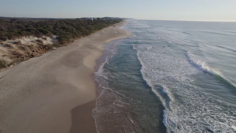 Coolum-Beach-With-Scenic-Seascape-In-Sunshine-Coast,-Queensland,-Australia---drone-shot