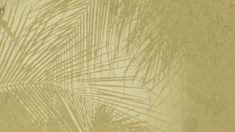 Blumenhintergrundanimation,-Tropische-3D-Darstellung,-Animierter-Schatten-Auf-Gelber-Texturwand,-Verputzte-Wandtextur,-Bewegliche-Farnblumenzweige,-Palmblätter,-Themenhintergrund-CGI,-Silhouette