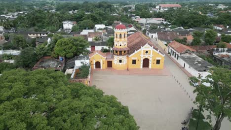 Santa-Cruz-de-mompox-santa-barbara-church-colonial-style-aerial-view-of-tourist-destination-in-Bolivar-department-Colombia