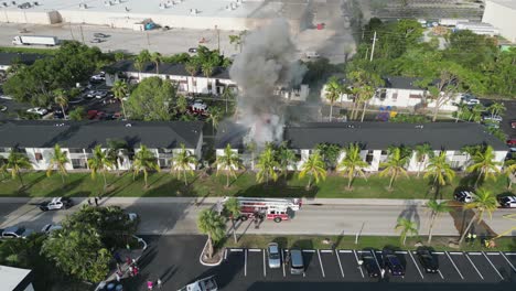 Aerial-view-of-an-apartment-fire-near-Ft