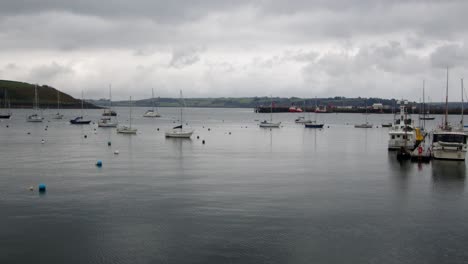 Extra-wide-Shot-of-Falmouth-Marina-with-St-Mawes,-in-background