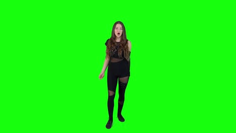 Slow-motion-clip-of-an-attractive-female-model-acting-and-speaking-in-front-of-a-green-screen