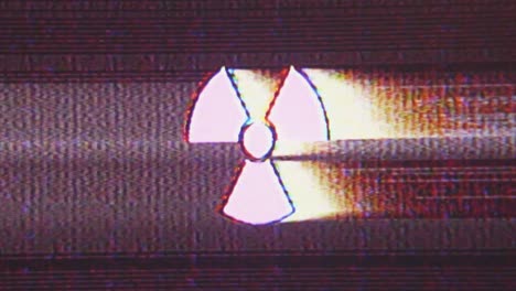 Nuclear-warning-sign,-glitch-art,-retro,-VHS-glitch,-radioactive-energy-glitched-analog-VHS-animated-logo,-icon-animation-with-trippy-texture