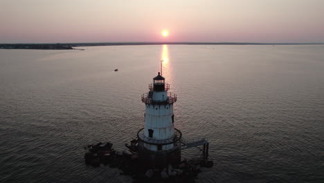 Aerial-orbit-video-of-the-Conimicut-Point-Lighthouse-in-Warwick,-RI