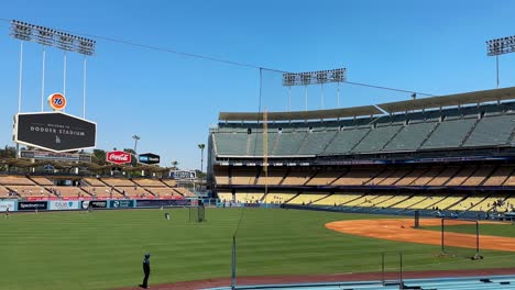 Inside-Dodger-stadium-grounds-watching-batting-practice-before-baseball-game