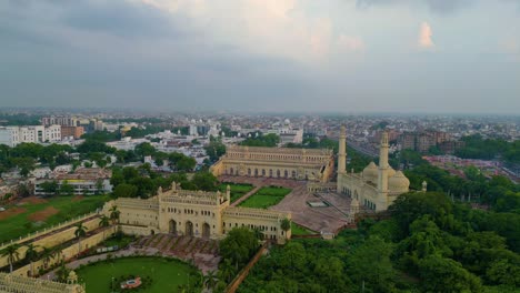 Husainabad-Clock-Tower-and-Bada-Imambara-India-Architecture-view-from-drone