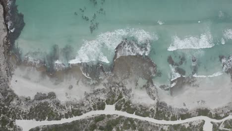Aerial-view-of-ocean-and-beach-coastline-on-Kangaroo-Island,-South-Australia