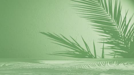 Eine-Palme-Hinterlässt-Schatten-Auf-Einer-Grünen-Hintergrundwand-Mit-Kopierraum