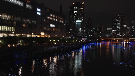 Temmabashi-En-Osaka-Por-La-Noche,-Evento-Del-Río-Tanabata-De-La-Galaxia-De-La-Vía-Láctea