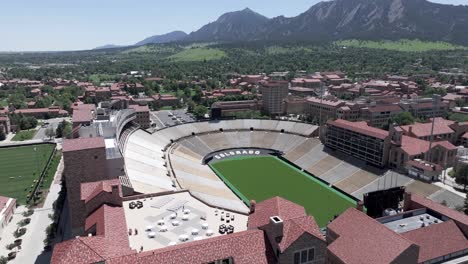 Boulder-CO-USA,-Aerial-View-of-Folsom-Football-Field,-Part-of-University-of-Colorado-Campus,-Establishing-Drone-Shot