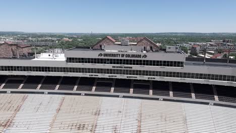 Boulder-CO-USA,-Drone-Shot-of-University-of-Colorado-Stadium-Stands-and-Gallery-on-Sunny-Day