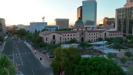 Aerial-shot-of-historic-building-in-downtown-Tucson,-Arizona