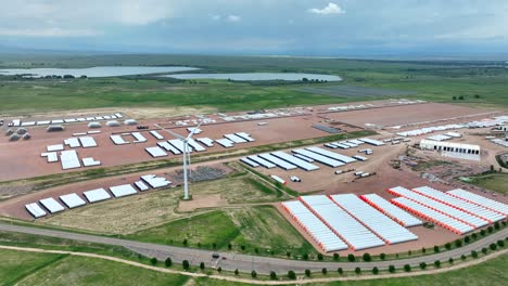 Aerial-shot-of-wind-turbine-parts-at-manufacturing-site-in-USA