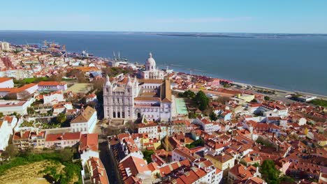 Alfama-district-in-Lisbon,-cinematic-drone-video.-Portugal