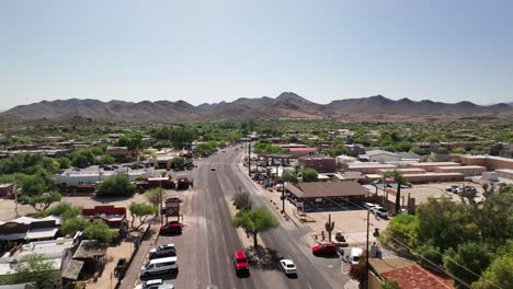 Aerial-view-of-cars-driving-through-the-small-Arizona-town-of-Cave-Creek