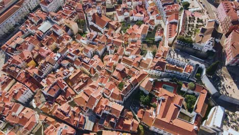 Alfama-district-in-Lisbon,-cinematic-drone-video.-Portugal