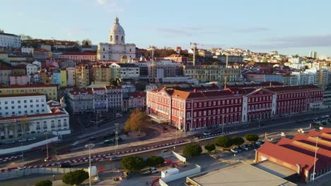 Alfama-district-in-Lisbon,-Santa-Apolonia-metro-station,-cinematic-drone-video