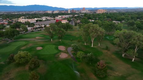 Irrigation-of-golf-course-outside-of-Albuquerque,-New-Mexico