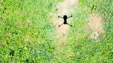 Schatten-Einer-Drohne,-Die-über-Das-Gras-Fliegt-–-Drohnenblick-über-Grünes-Gras-Im-Dorf-Loitokitok-In-Kenia,-Afrika