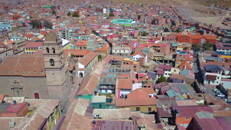 Scenic-aerial-view-flying-over-the-historic-city-of-Potosi,-Bolivia
