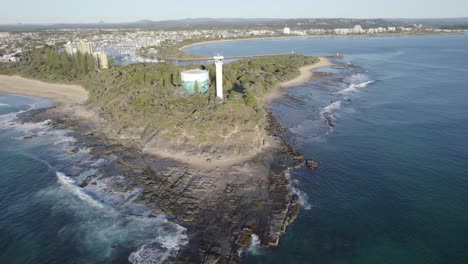 Aerial-View-of-Point-Cartwright-Lighthouse,-Mooloolaba,-Queensland,-Australia