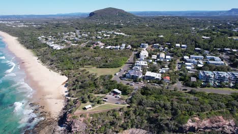 Looking-Above-Point-Arkwright-and-Yaroomba-Beach,-Queensland,-Australia-Aerial-Shot