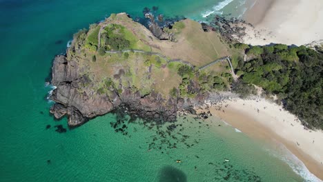 Panoramic-View-of-Rocky-Norries-Headland-and-the-Sandy-Shores-of-Cabarita-Beach,-Tweed-Shire,-Bogangar,-Northern-Rivers,-New-South-Wales,-Australia-Aerial-Shot