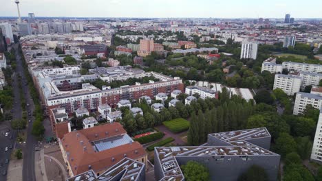 Nice-aerial-top-view-flight-Jewish-Museum-city-Berlin-Libeskind-Building,-Germany-Summer-day-2023