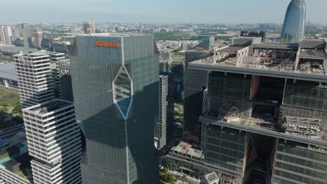 Aerial-view-around-the-Pazhou-Alibaba-Headquarters-Complex,-in-Guangzhou,-China