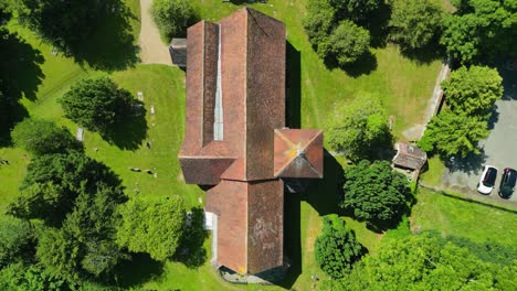 A-top-down-push-out-shot-of-St-Lawrence-the-Martyr-church-in-Godmersham