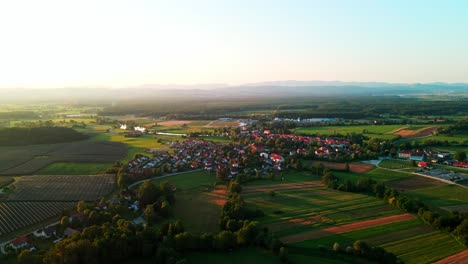 Stunning-aerial-4K-drone-footage-of-Kostanjevica-na-Krki-in-golden-sunset-light