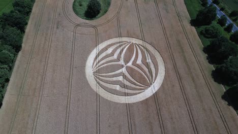 Mystical-Warminster-2023-crop-circle-pattern-creation-aerial-view-revealing-rural-British-farmland-countryside