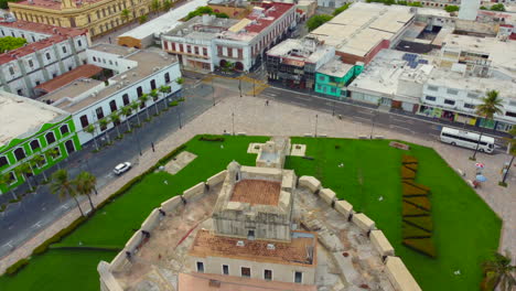 Aerial-view-with-drone-of-the-Bastion-of-Santiago-on-Veracruz,-Mexico,-built-1635
