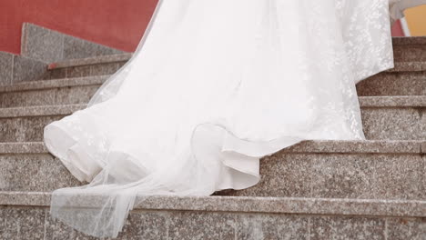 Newly-married-woman-in-wedding-dress-with-long-chiffon-wail