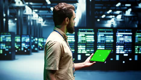 Server-check-with-green-screen-tablet