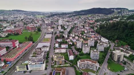Horw-City-near-Lucerne-in-Switzerland,---Aerial-Drone-Landscape