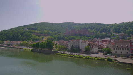 Heidelberg-view-with-castle-palace-chateau-with-river-neckar-on-a-sunny-day