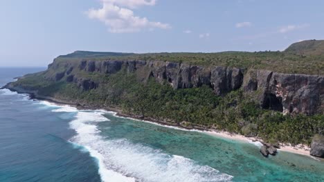 Aerial-drone-panoramic-view-of-Playa-Fronton-beach-and-coast-in-Dominican-Republic