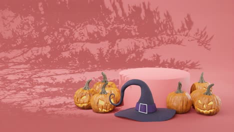 Halloween-Hintergrund-Mit-Podium,-Kopierraumvorlage-Für-Mockups,-3D-Rendering