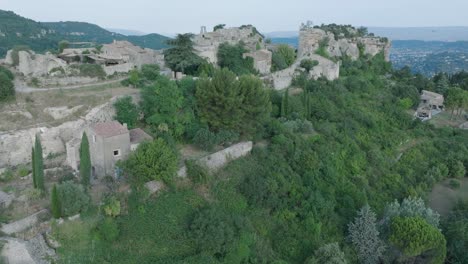 Aerial-Drone-Luberon-Provence-Saignon-France-Medieval-Town-Church-at-Sunrise