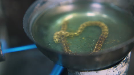 boiling-gold-chain-in-green-liquid-on-gas-burner-closeup