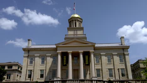 Old-Capitol-building-on-the-campus-of-the-University-of-Iowa-in-Iowa-City,-Iowa-with-stable-video-close-up