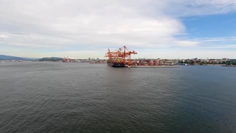 Vancouver,-British-Columbia-port-shipping-terminal-as-seen-from-a-cruise-ship---hyper-lapse