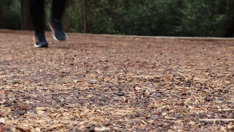 Slow-motion-low-angle-shot-of-a-person-and-feet-running-past-in-the-park