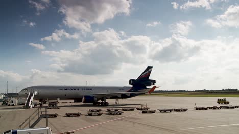 Bankruptcy-russian-airplane-aeroflot-cargo-at-Frankfurt-airport,-sunny-day