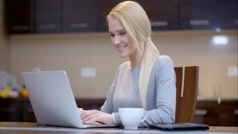 Smiling-businesswoman-typing-on-her-laptop