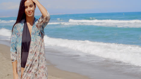 Pretty-Young-Woman-in-Summer-Wear-at-the-Beach