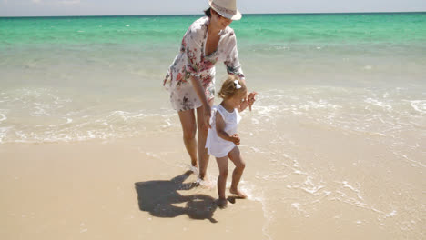Young-Little-Girl-With-Her-Mum-on-The-Beach